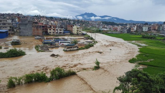 Flooding along Nakkhu river. (Image: Arjun Dhakal via Twitter)