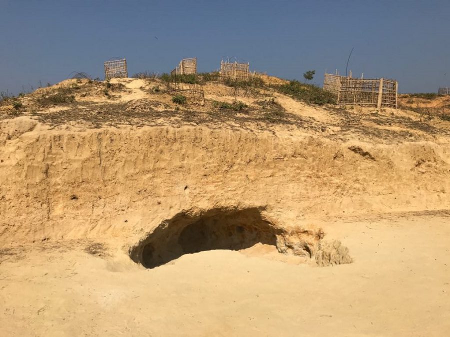 Even before advent of the rainy season starting in mid-April, the earthen hills start caving in, posing a great danger [image by: Kamran Reza Chowdhury]