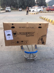 Packed bicycle at Srinagar International Airport