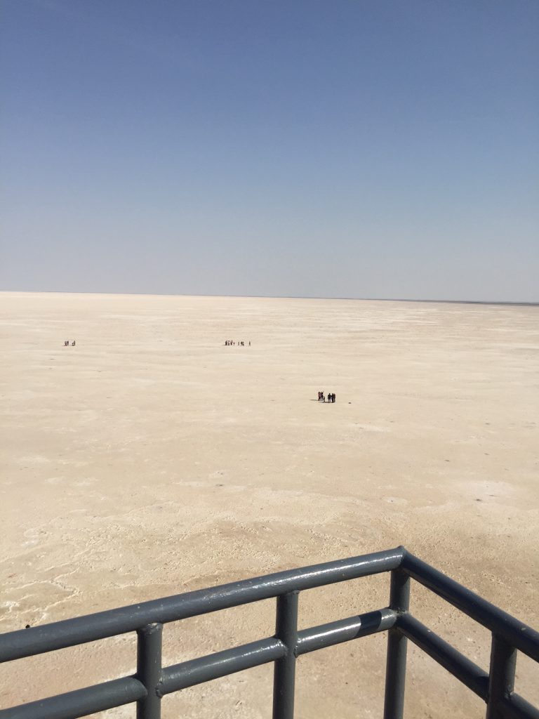 View of the White Desert towards Pakistan from the platform in Dhordo, Gujarat.