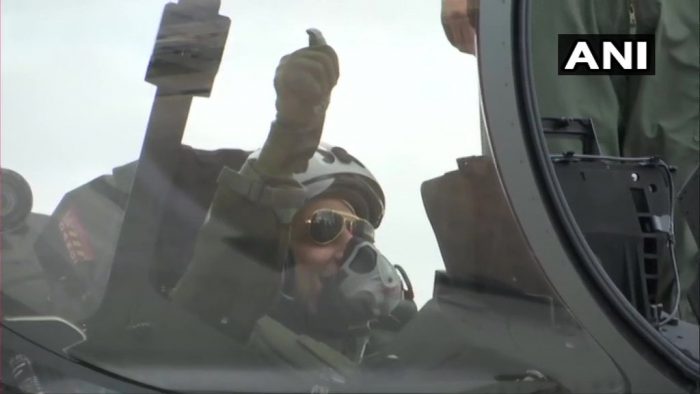 Picture : Defence Minister Rajnath Singh lands after taking a sortie in the #Rafale jet